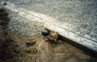 This large chunk of dirt must be removed before the drain tile can be installed. It is very important to get the drain tile installed before mud and dirt falls into the hole alongside the footer. PHOTO CREDIT: Tim Carter