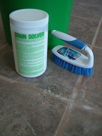 Stain Solver oxygen bleach is a fantastic product to use when cleaning a tile floor. PHOTO CREDIT: Tim Carter