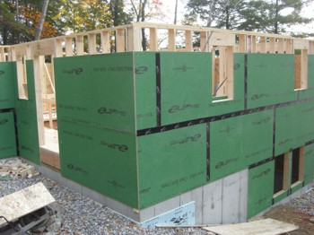 This house under construction is using a newer sheathing that's designed to repel water. PHOTO CREDIT:  Tim Carter