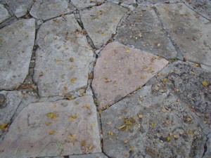 This stone patio has failed mortar joints. The repair is not complicated, but does require working on your hands and knees. PHOTO CREDIT:  Albert Jacob